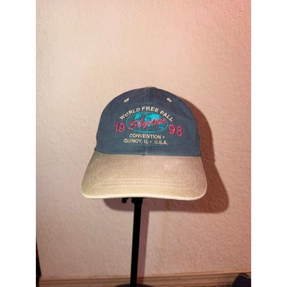Vintage 1998 World Free Fall Convention Skydive Hat Quincy IL Navy Khaki Cap